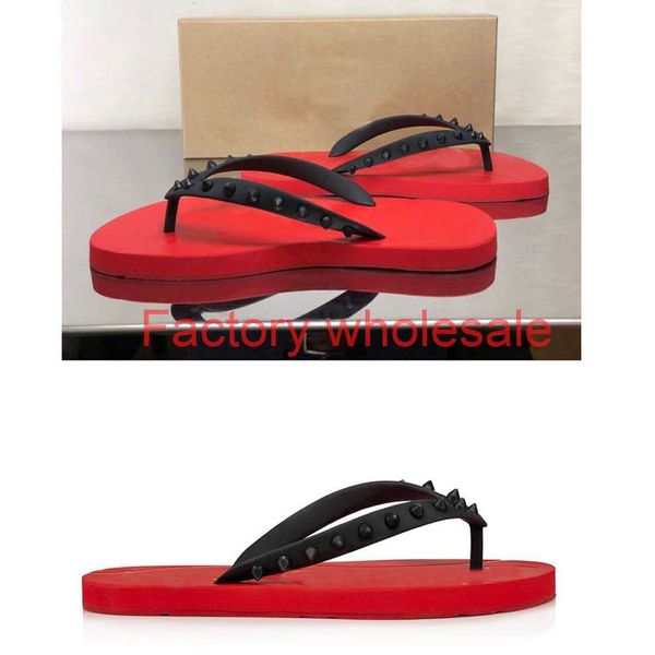 

luxurys designers summer men's beach slip on slides red bottom flip flat sandals slippers studs sandals flats flip flops sandalies 38-4, Black