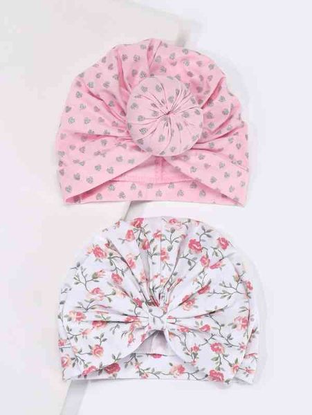 

2pcs baby flower print hat she, Yellow