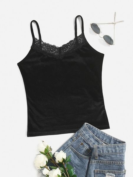 

solid lace trim cami 85pu#, White
