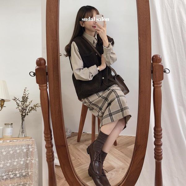 

vintage plaid women skirts autumn plus size pencil long girls skirt female vintage warm thick skirts winter femme faldas mujer1, Black