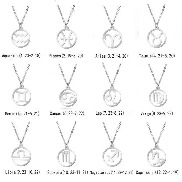 

teamer 12 созвездие кулон очарование ожерелье для женщин женщины нержавеющая сталь цепочка шокеры звезда знак земельный знак leo leo грузные, Silver