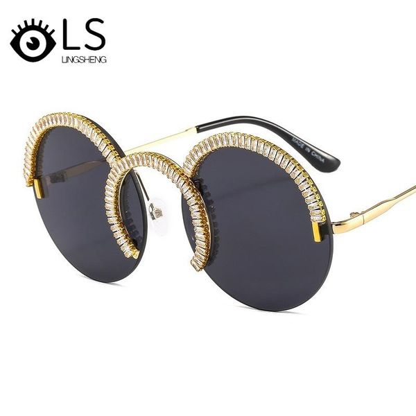 

ls 2021 new round diamond sunglasses personalized designer shades for women fashion nose ring trend sunglasses yj046, White;black