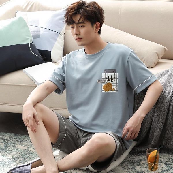 

men's sleepwear pajamas plus-sized menswear short sleeve shorts summer style loose-fit leisure suit tracksuit1, Black;brown