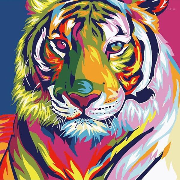 

diy painting by numbers colorful lion tiger cat animals picture coloring paint by numbers linen fabric for wall decoration1
