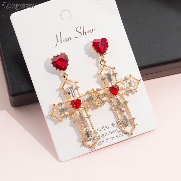 

dangle & chandelier qingwen baroque style statement crystal heart cross vintage drop earrings for women fashion temperament party big earrin, Silver