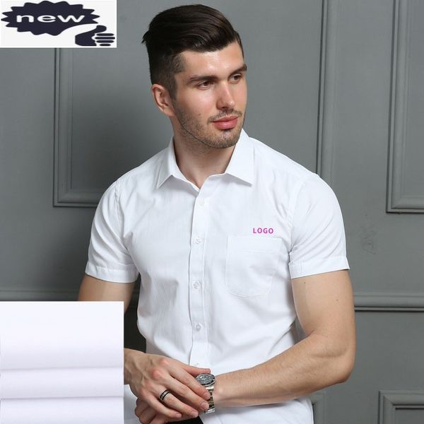 

short sleeve social office uniform shirts men female business formal solid color shirt printed customized camisa c1210, White;black