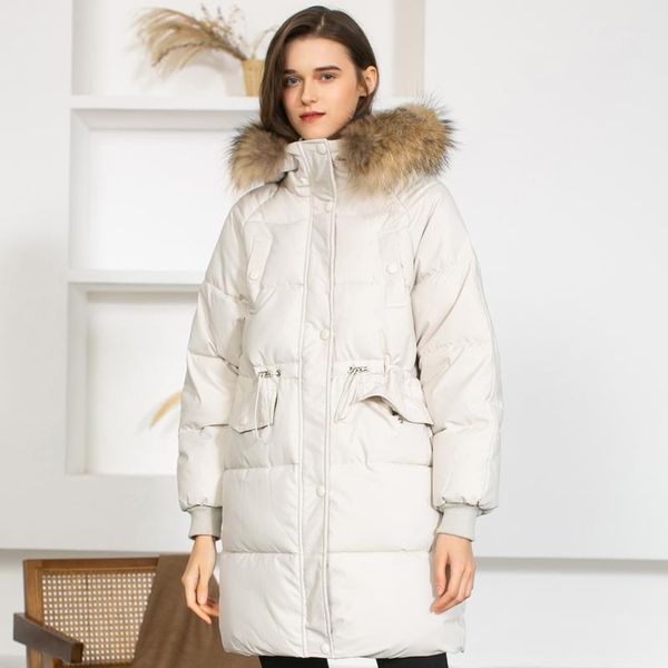 

women's down & parkas fashion real fur collar winter coats and jackets women plus size long woman thick casual loose puffer jacket over, Black