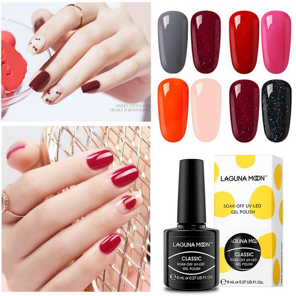 

lagunamoon 2pcs kit pure color uv gel semi permanent hybrid lacquer vernis enamel gel lak varnishes gelpolish 8ml, Red;pink