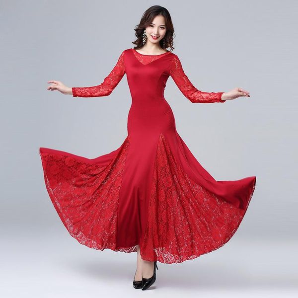 

3 color long sleeve women ballroom dance competition dress modern waltz national standard dancing dresses professional costume, Black;red