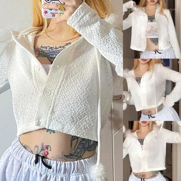 

women's jackets women autumn long sleeve hoodie cardigan fluffy plush patchwork pompom drawstring sweater coat solid color slim white k, Black;brown