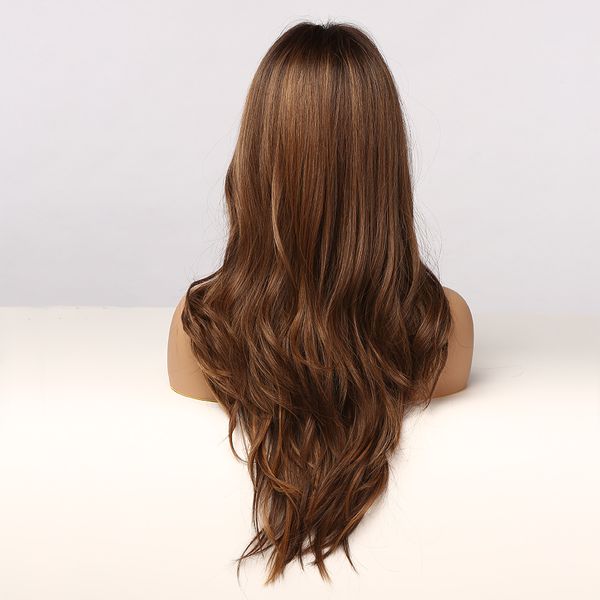 

natural middle part synthetic wig long wavy ombre black brown golden cosplay wigs with highlight for black women fake hair