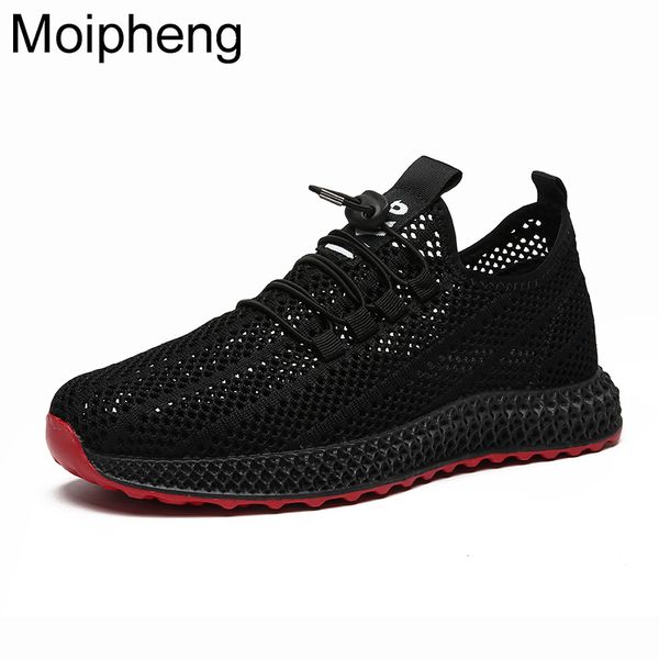 

moipheng spring women casual shoes summer new hollow mesh flats shoes woman sneakers breathable soft lace-up lover shoes 201201, Black