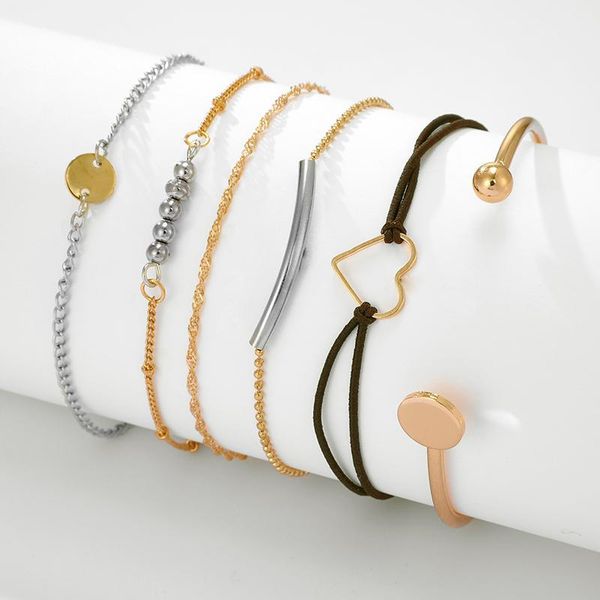 

6pcs/set bohemian love heart charm bracelet for women multilayer beads chain bracelet set jewelry accessories 92121, Golden;silver