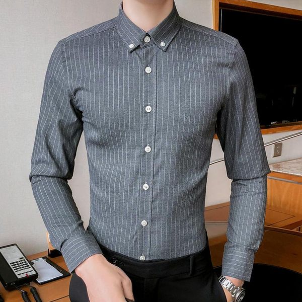 

men's dress shirts stylish striped cotton oxford long sleeve shirt with chest pocket standard-fit smart casual button down thick, White;black