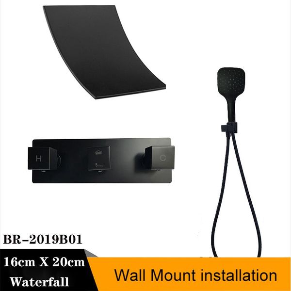 

bathroom bath matt black waterfall faucet brass diverter mixer tap set hand held shower head wall valve system kit bbyxsi