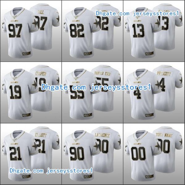 

dallas cowboys men #4 dak prescott 19 amari cooper 13 michael gallup custom women youth nfl white golden edition football jersey, Black;red