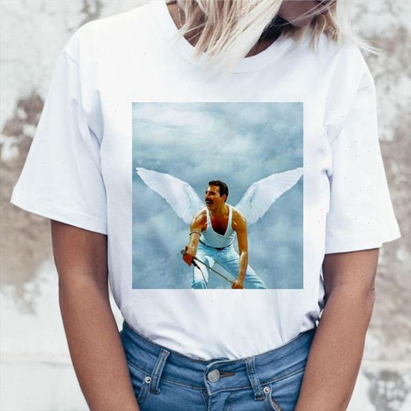 

women tshirt freddie mercury queen band t shirt women harajuku short sleeve fashion women tshirt 90s graphic rock top, White