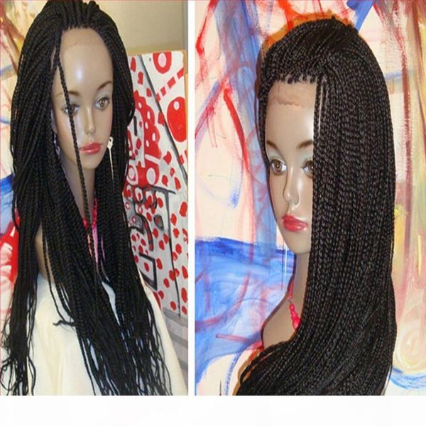 

micro braids wig lace front synthetic wig black color box braided wig, full braided hair lace front wigs for black women