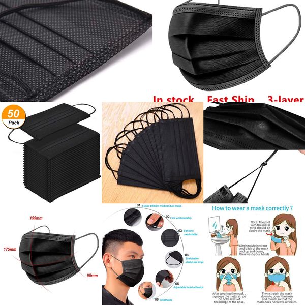 

kn 95 3-layer black disposable protection mask with earloop mouth face sanitary outdoor masks dhl in