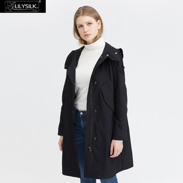 

lilysilk coat hooded collar waterproof trench women new, Tan;black