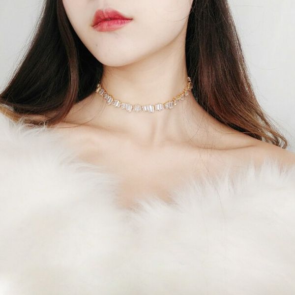 

jewel gold silver color necklace female shiny crystal clavicle chain fashion new design jewelry party gift, Golden;silver
