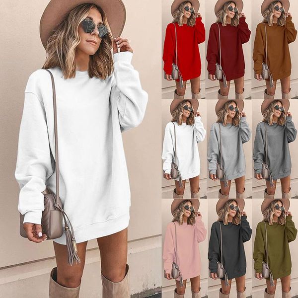 

casual dresses 2021 summer robe shein american russian women clothing goth round neck long sleeve mid-length dress vestidos, Black;gray