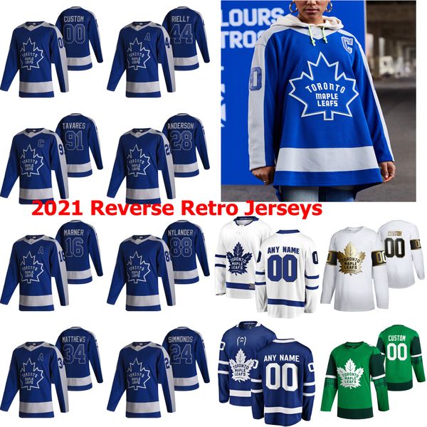 

toronto maple leafs 2021 reverse retro hockey jerseys dominic moore andreas johnsson igor ozhiganov jason spezza trevor moore custom stitche, Black;red