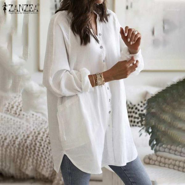 

zanzea cotton linen fashion irregular blusa casual solid long sleeve shirts oversized womens spring autumn blouses s-5xl1, White