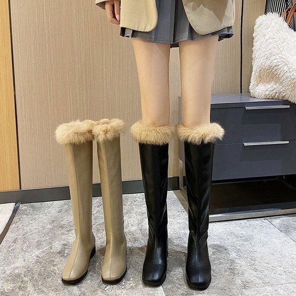

boots zipper women's rubber female shoes winter footwear luxury designer platform thigh high heels, Black