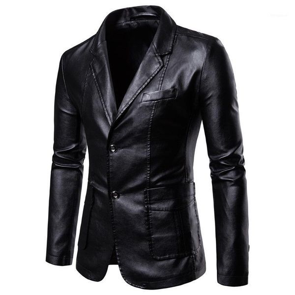 

aksr 2020 spring and autumn men's leather jacket new fashion pu motorcycle slim leather jacket handsome coat trendy plus size1, Black