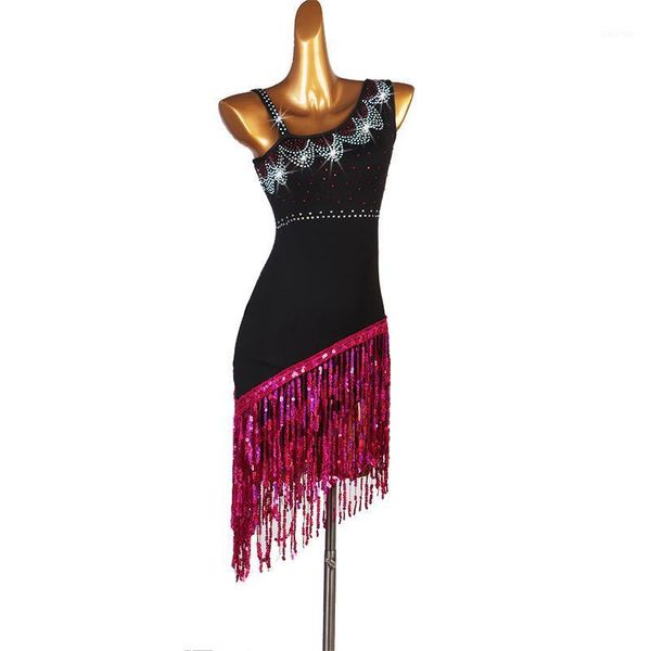 

2020 fringe latin dance dress women latina salsa latin dance competition dresses customize tassels hem rhinestones dress1, Black;red