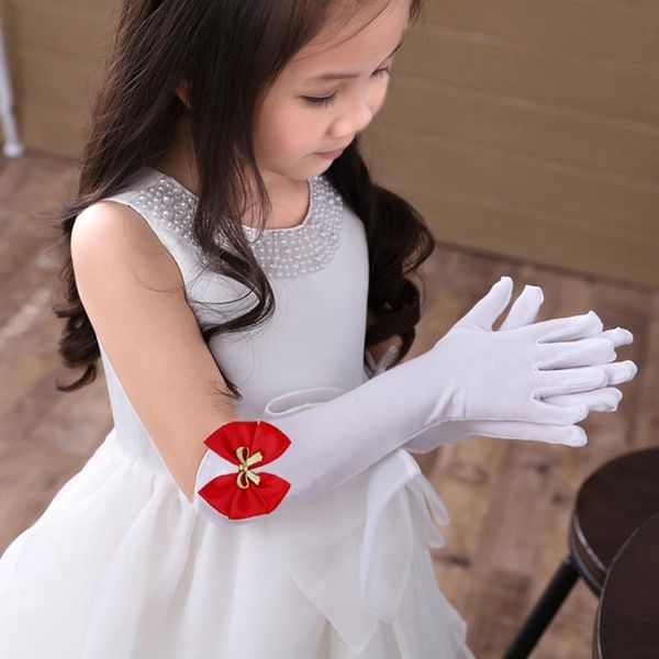 

long stretch gloves children wedding evening dress flower girls glove kids finger white bowknot birthday party gloves for child h jllund
