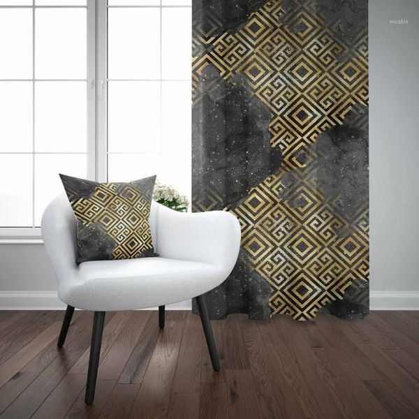 

else black floor golden yellow ikat nordec geo 3d decor print living room bedroom 1 panel set curtain combine gift pillow case1