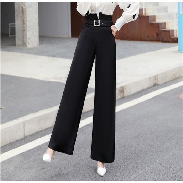 

office lady wide leg pants loose smooth 2020 spring autumn solid long trousers high waist women suit pant female1, Black;white