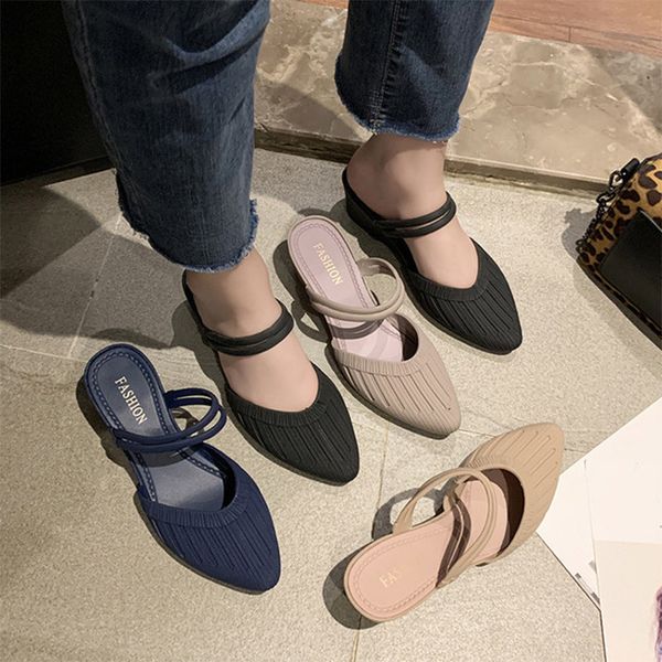 

summer women shoes pointed toe woman casual sandals comfort ladies wedge jelly shoes fashion female two wear slippers new lj200828, Black