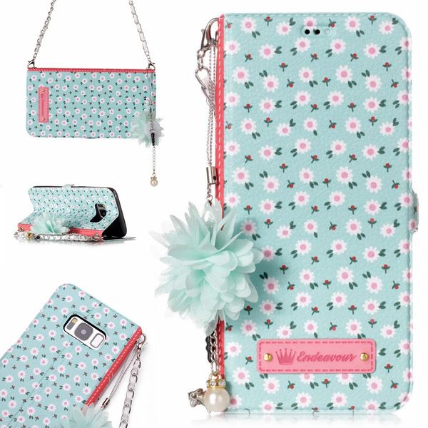 

for galaxy s8 daisy flower pattern horizontal flip leather case with holder card slots pearl flower ornament chain