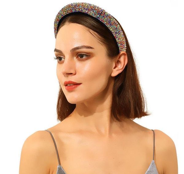 

wholesale baroque full crystal headbands hair bands for women lady shiny padded diamond headband hair hoop sqcttz lihuibusiness, Silver