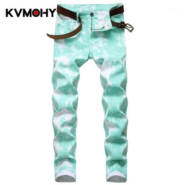 

skinny jeans pants for men cotton skinny printed denim jean man nightclubs singers european style mens clothing1, Blue