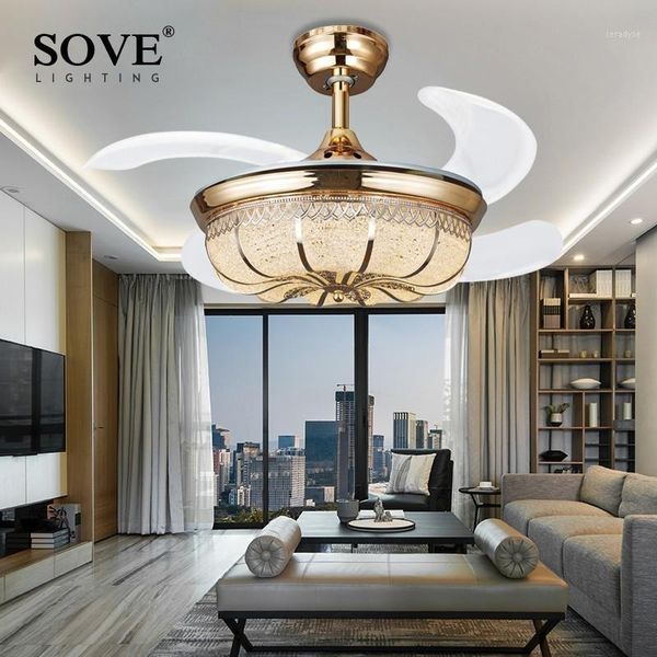 

electric fans 36 inch modern led crystal ceiling with lights bedroom fan lamp home decoration folding remote control 220 volt1