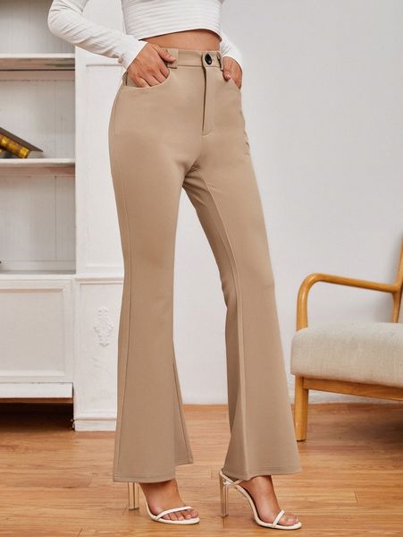

solid flare leg pants 10dp#, Black;white