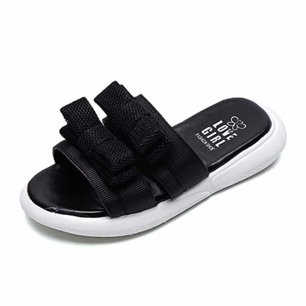 

elling fashion mixed color bow girls slippers summer new soft bottom non-slip children's flip-flops beach shoes casual, Black