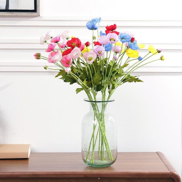 

1pc 59cm silk artificielles poppies 4 heads/branch natural poppy flowers with leaves artificial flower for home party decoration