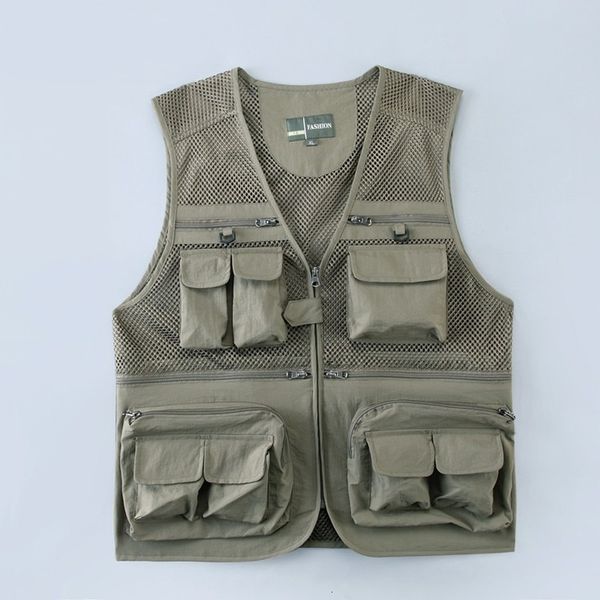 

2021 new outdoor fishing vests quick dry breathable multi pocket mesh jackets pgraphy hiking fish unloading tactical vest coat 1tgm, Black;white