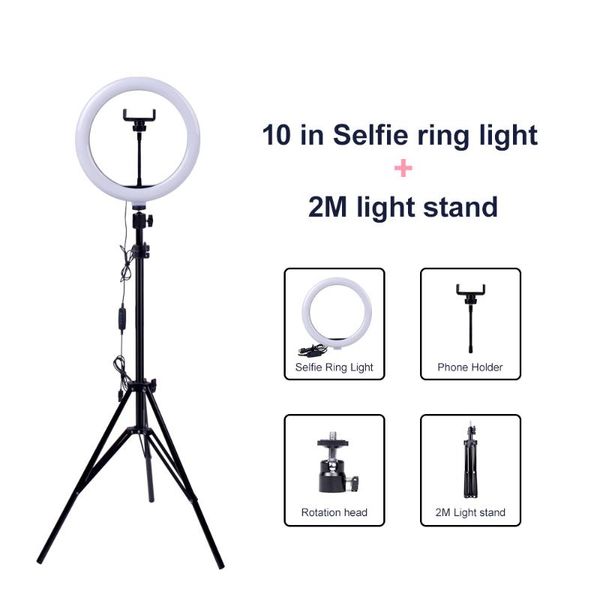 

led video light dimmable usb selfie ring light ring lamp pgraphy with phone holder 2m tripod stand for makeup youtube