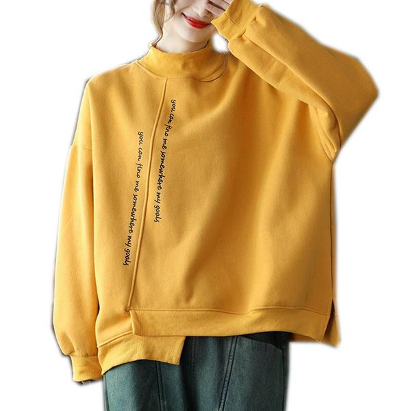 

winter autumn sweatshirt hoodies turtleneck warm fleeced for women big loose oversized letters retro vintage casual a12091049, Black