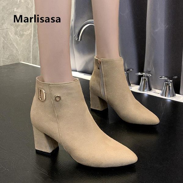 

boots marlisasa women classic brown pointed toe side zip high heel autumn lady cool black office winter shoes f7092