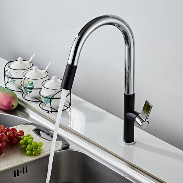 

лангё кухонный кран вытащить холодный и горячий смеситель, кран черный хромированный водой однометражный кран кухонный раковина fauce br 834