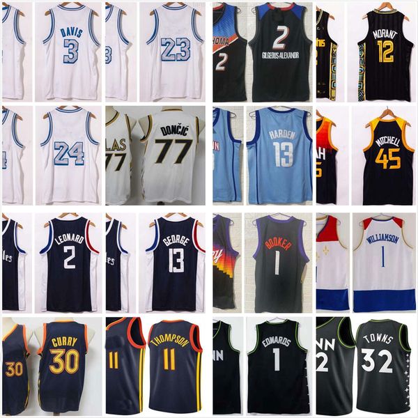 

ncaa 2021 city kawhi anthony leonard davis paul stephen george harden curry zion doncic williamson thompson edwards basketball jerseys, Black;red