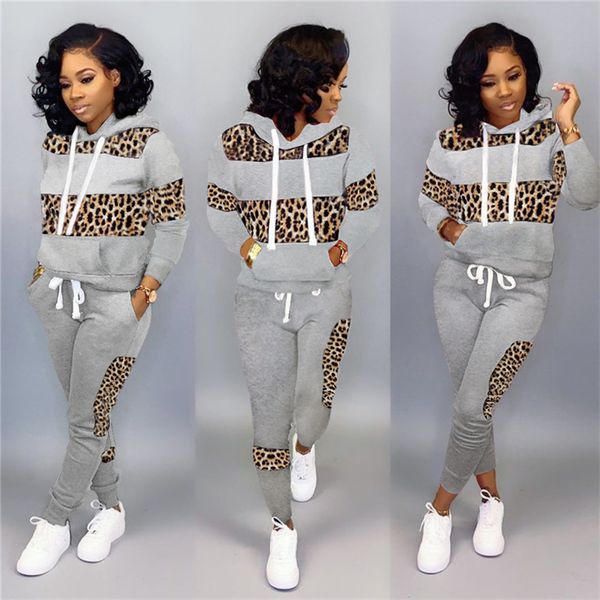 

designer leopard printed women tracksuit winter sportswear drawstring hooded hoodies pants two piece outfits casual sweatsuit e122105, White