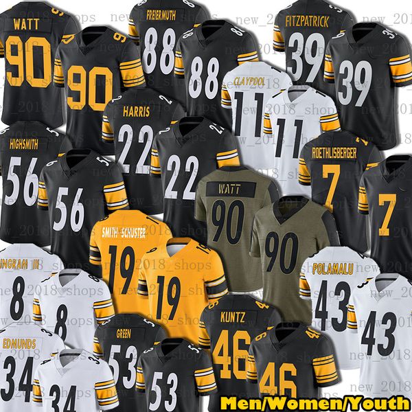 

90 t.j. watt ben roethlisberger najee harris chase claypool pat freiermuth diontae johnson bradshaw heyward boswell football jersey fitzpatr, Black;red